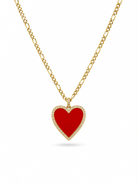 Red Enamel & CZ Heart Pendant Necklace