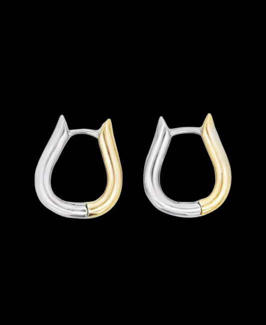 Two Toned Horse Shoe Hinged Earrings