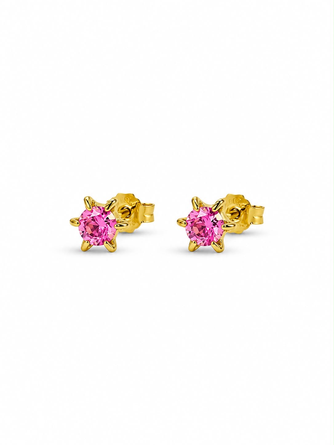 Gold Starburst Gemstone Studs – Six-Prong Birthstone Earrings