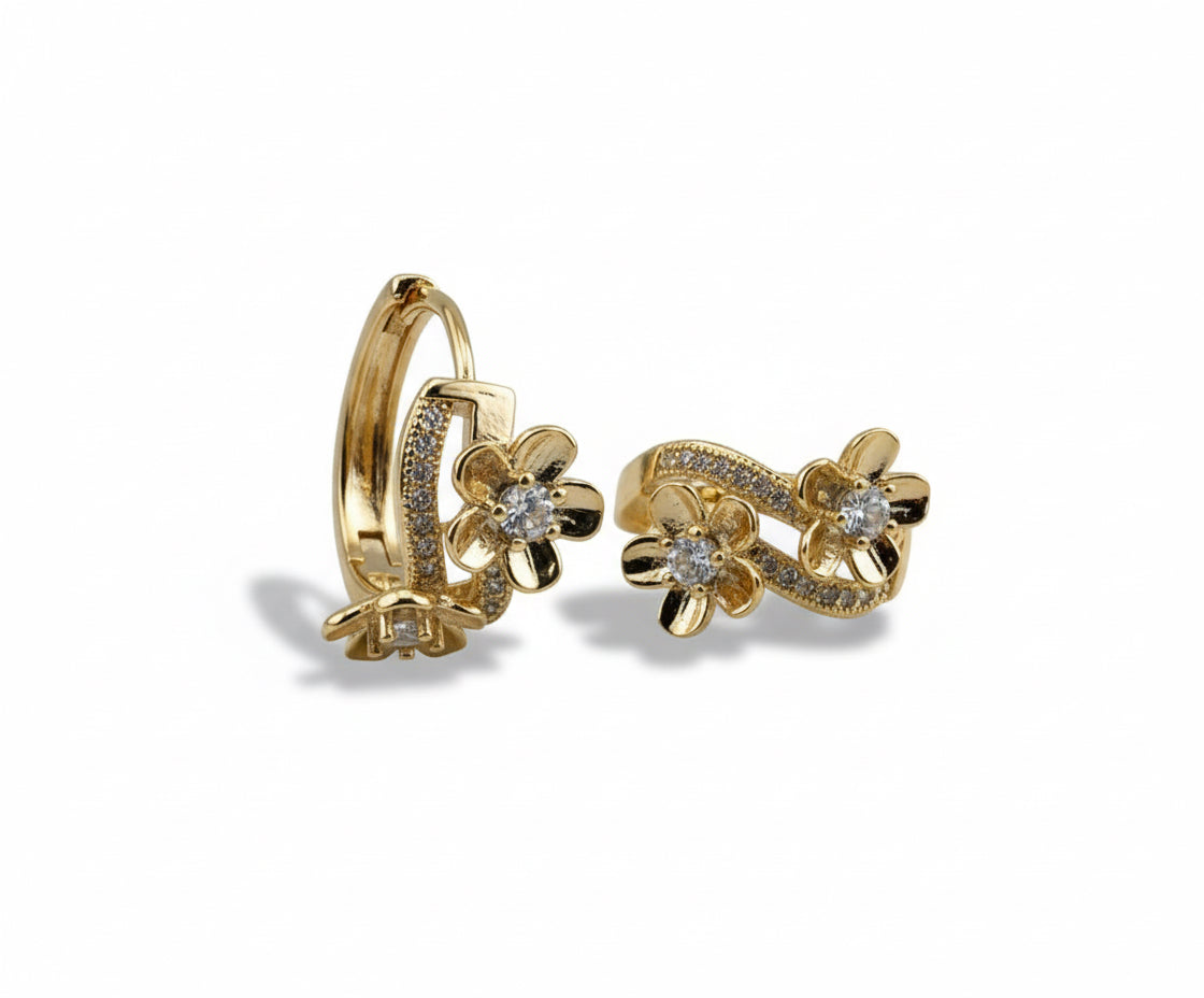 Golden Twin Blossom Hoops