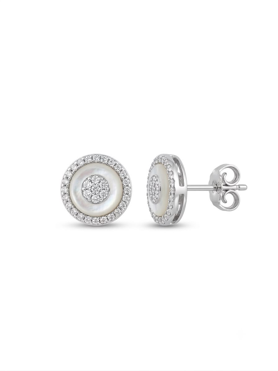 Mother of Pearl and Pavé CZ Concentric Circle Earrings
