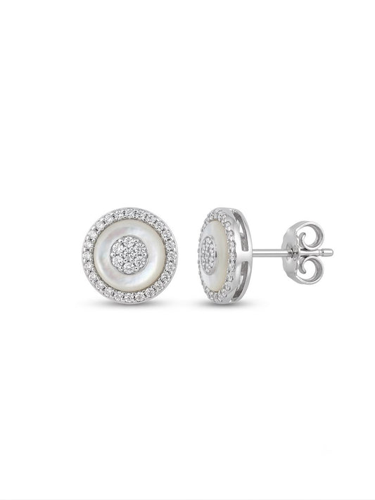 Mother of Pearl and Pavé CZ Concentric Circle Earrings