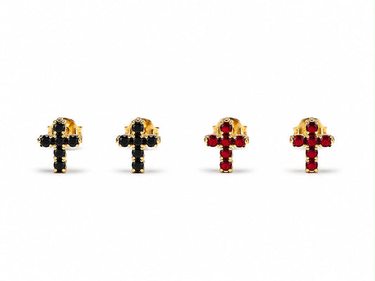 The Trinity Gemstone Cross Studs
