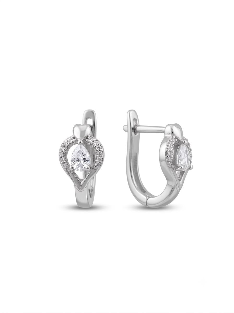 Pear-Cut CZ Heart Huggie Earrings