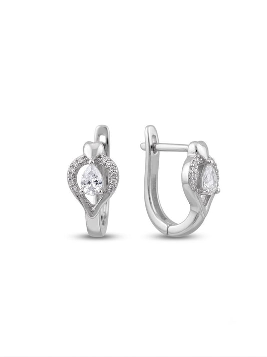 Pear-Cut CZ Heart Huggie Earrings