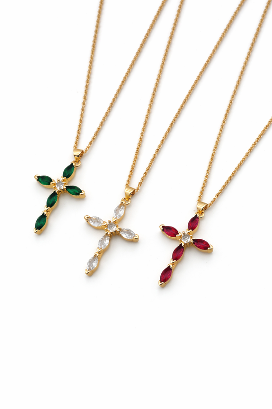 Marquise Crystal Petal Cross Necklace