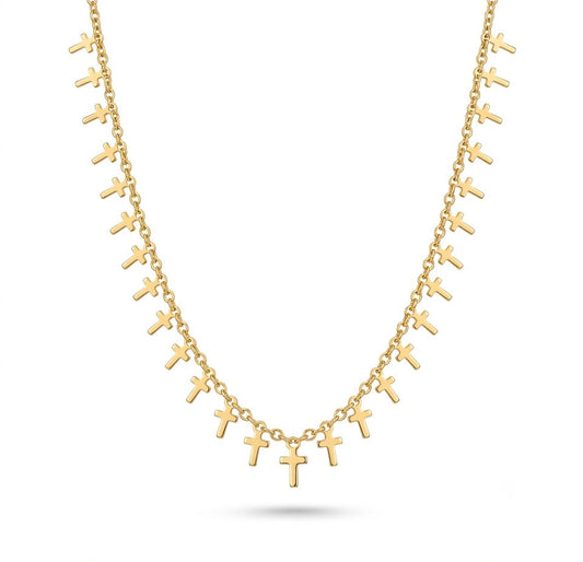 Multi-Cross Fringe Choker Necklace