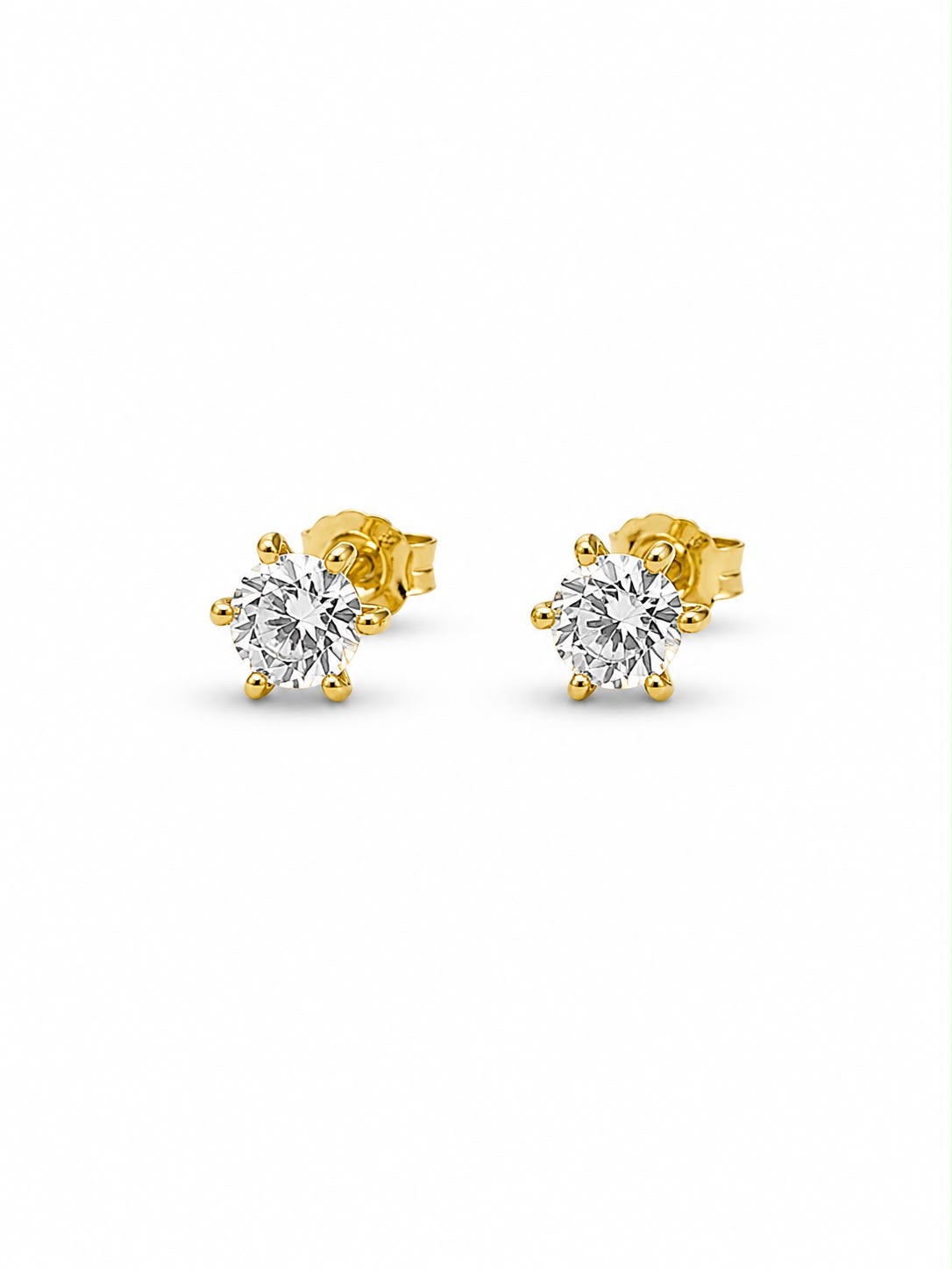Gold Starburst Gemstone Studs – Six-Prong Birthstone Earrings