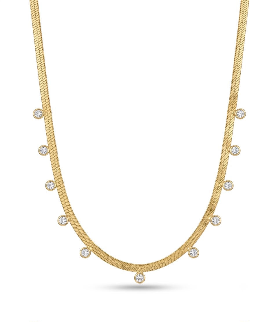 Herringbone CZ Station Choker Necklace