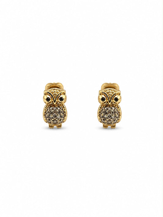 Gold Wise Owl Pave Stud Earrings