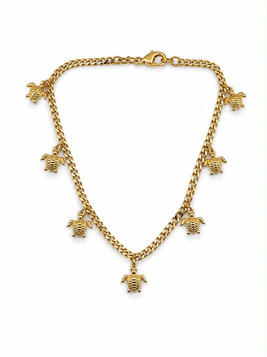 Sea Turtle Charm Fringe Anklet