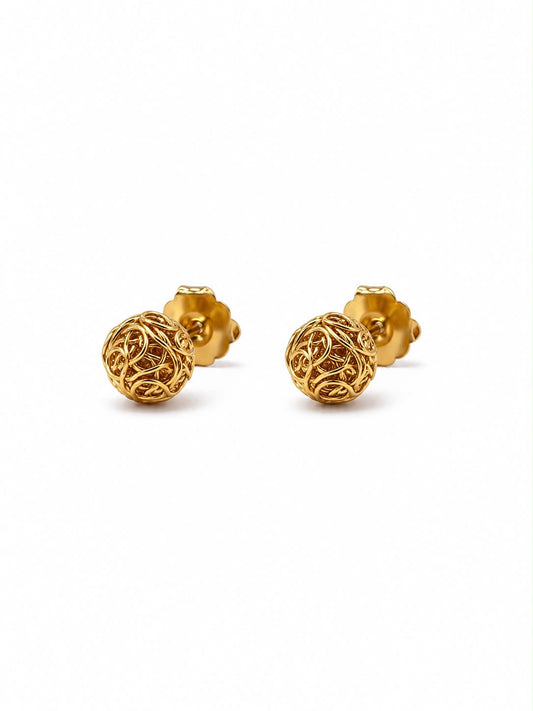 Gold Woven Wire Ball Stud Earrings