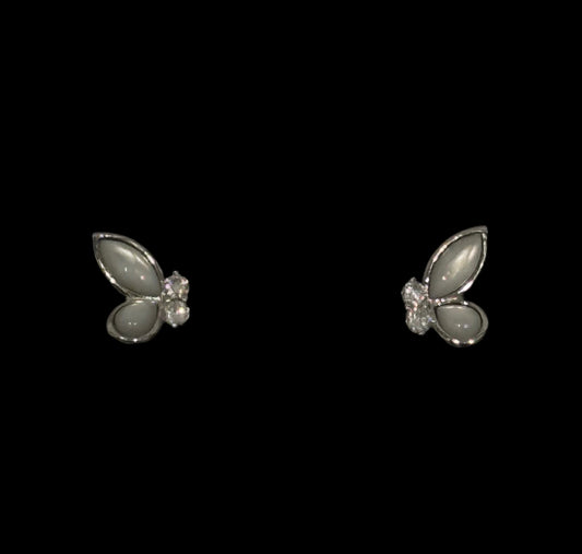 Silver white half butterfly earrings