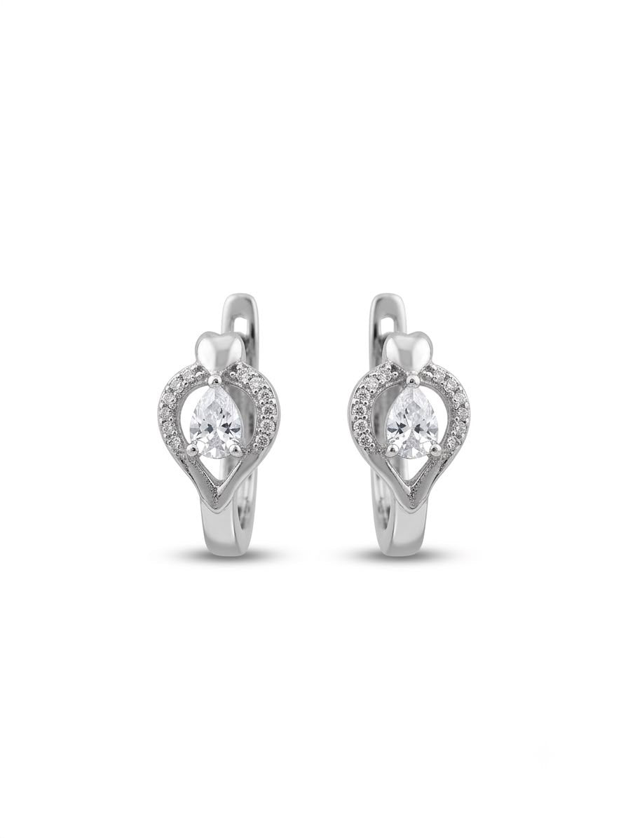 Pear-Cut CZ Heart Huggie Earrings
