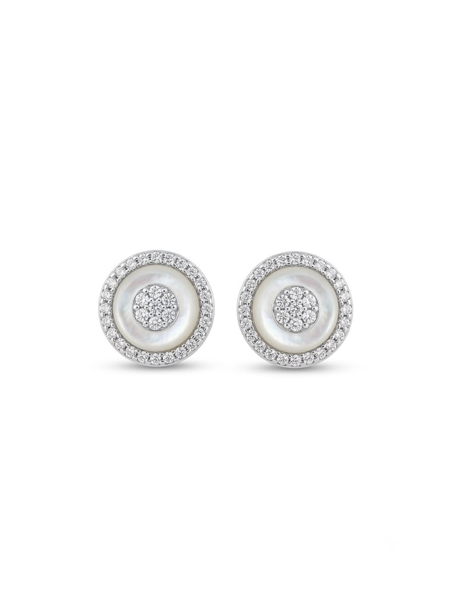 Mother of Pearl and Pavé CZ Concentric Circle Earrings