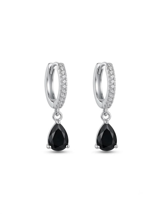 Black Onyx Teardrop Huggie Hoop Earrings