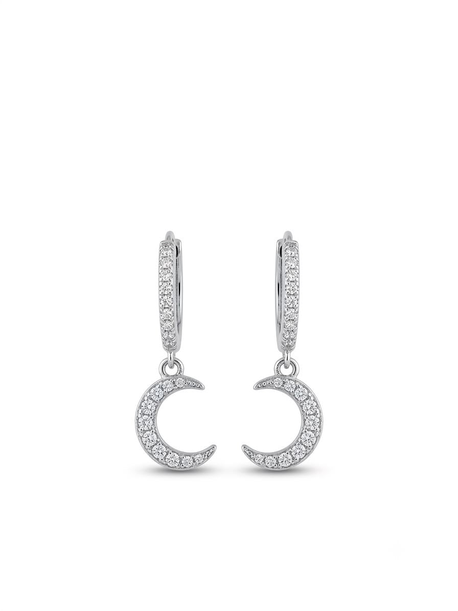 Pavé CZ Crescent Moon Huggie Hoop Earrings