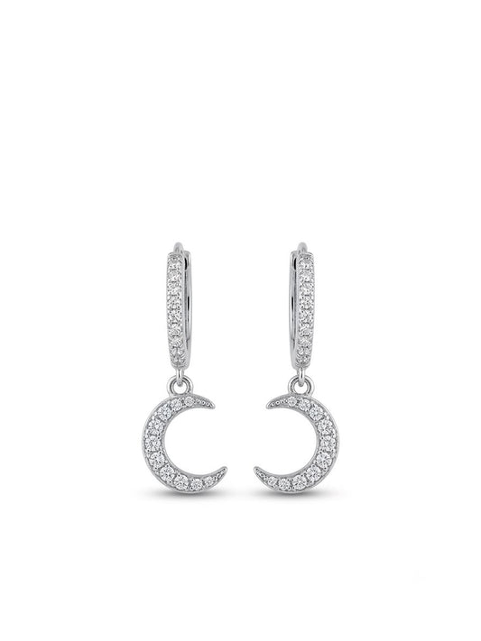 Pavé CZ Crescent Moon Huggie Hoop Earrings