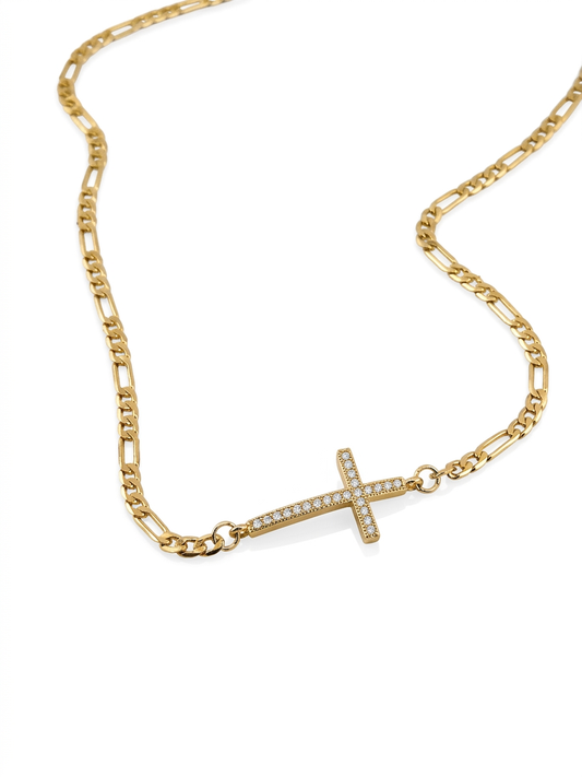 Radiant Sideways CZ Cross Necklace