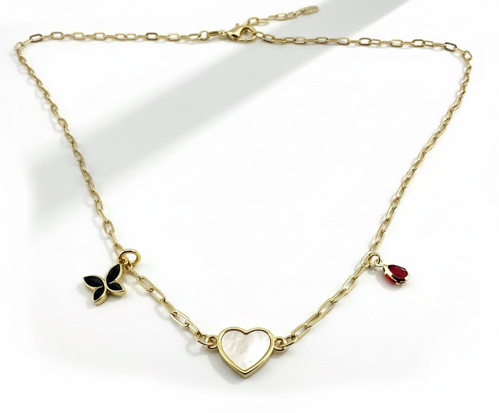 Mother of Pearl Heart Charm Necklace