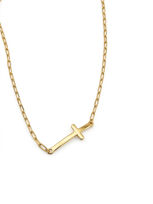 Sideways Cross Paperclip Chain Necklace